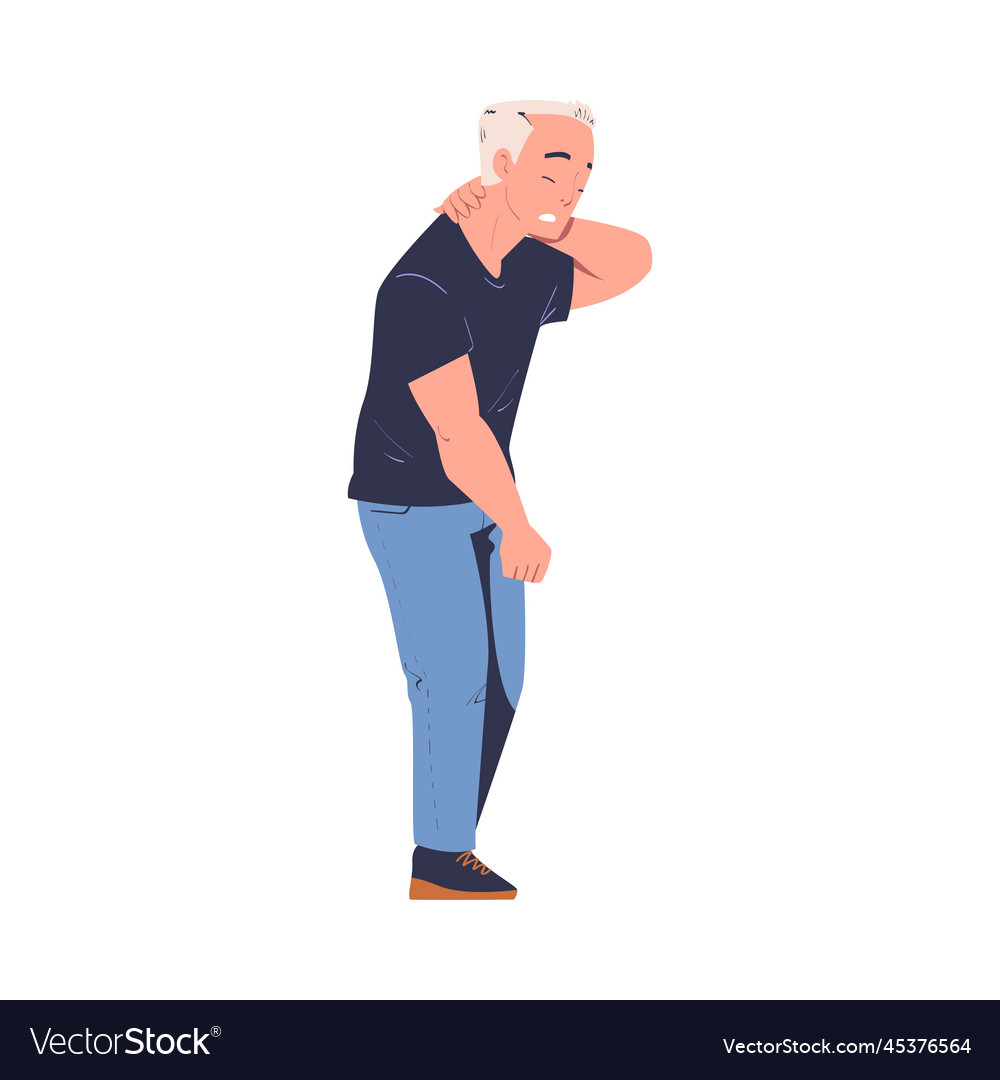 Mature Man Suffering From Neck Pain Man Feeling Vector Image