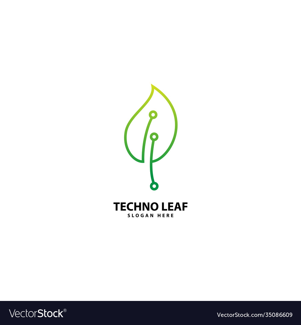 Technology Leaf Logo With Monoline Style Vector Image