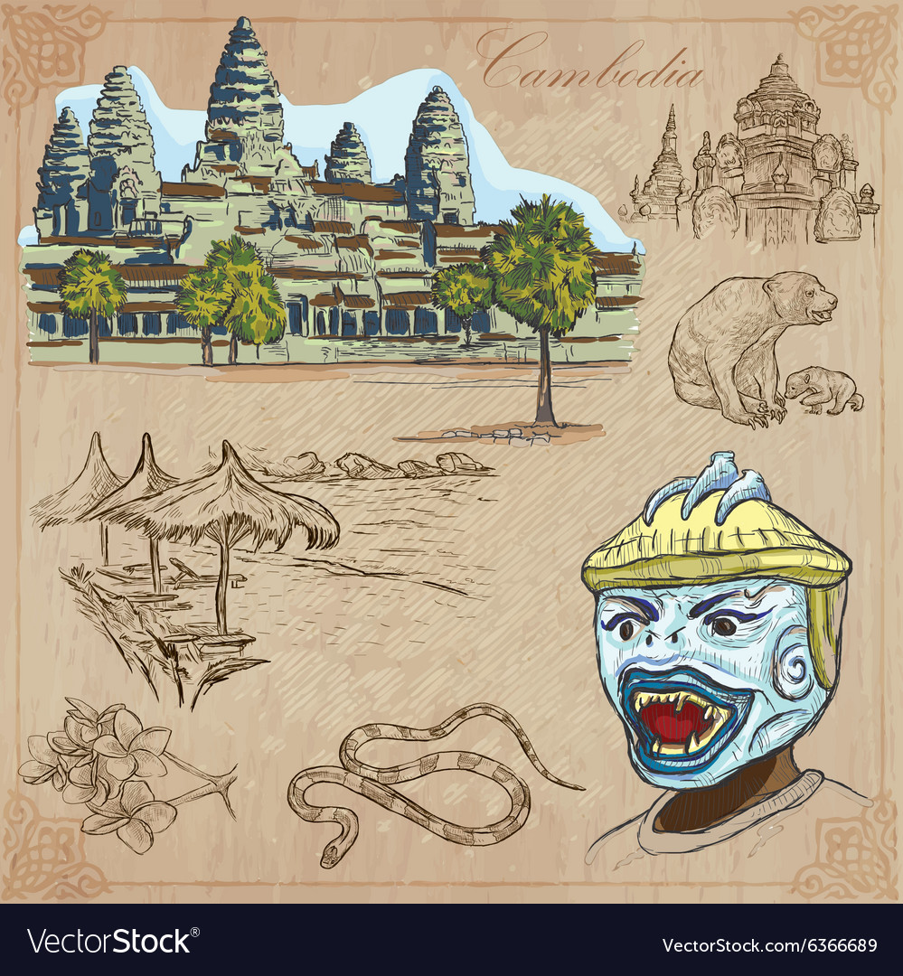 Kingdom Of Cambodia Hand Drawn Pack Royalty Free Vector