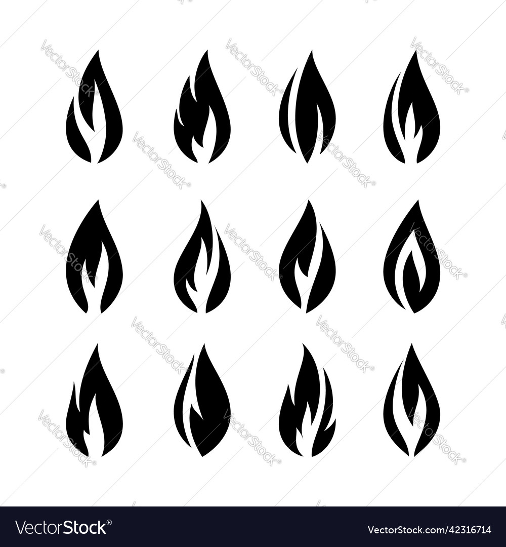 Fire Flames Set Icons Royalty Free Vector Image