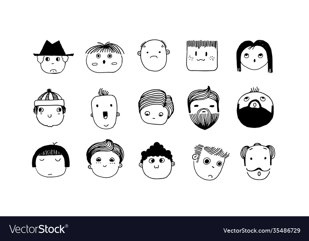 Minimal Doodle Avatars Hand Drawn Human Faces Vector Image