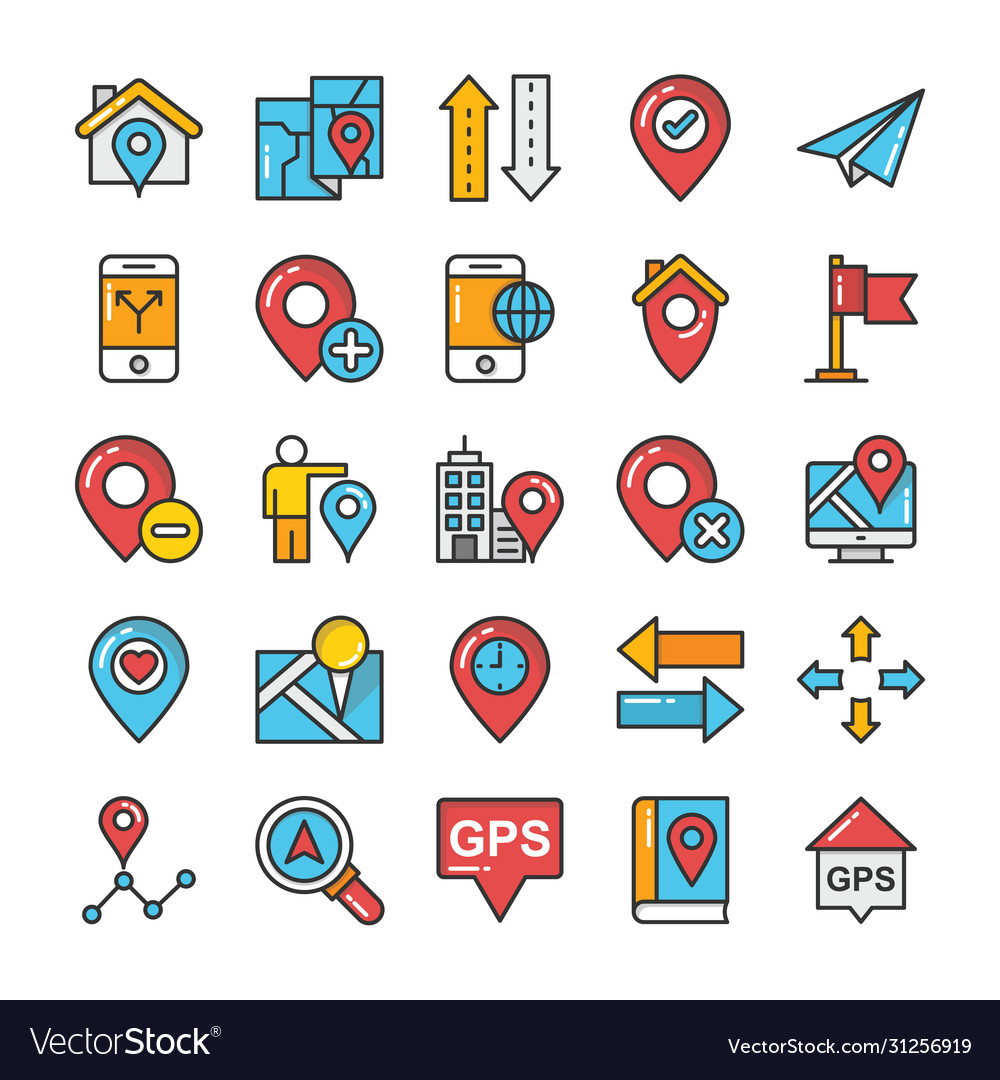 Flat Icons Set Maps And Navigations Royalty Free Vector