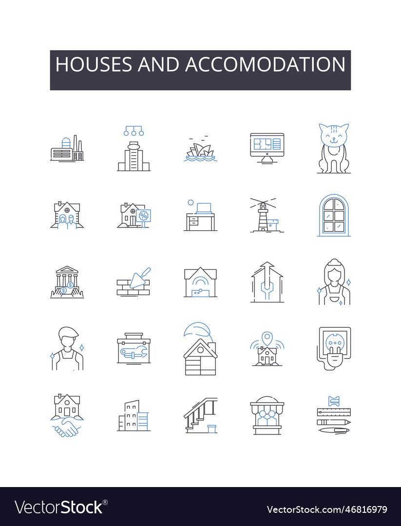 Houses And Accommodation Line Icons Collection Vector Image