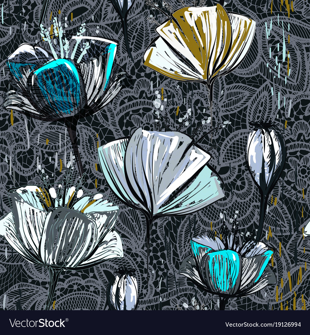 Hand Drawn Decorative Tulips Seamless Royalty Free Vector