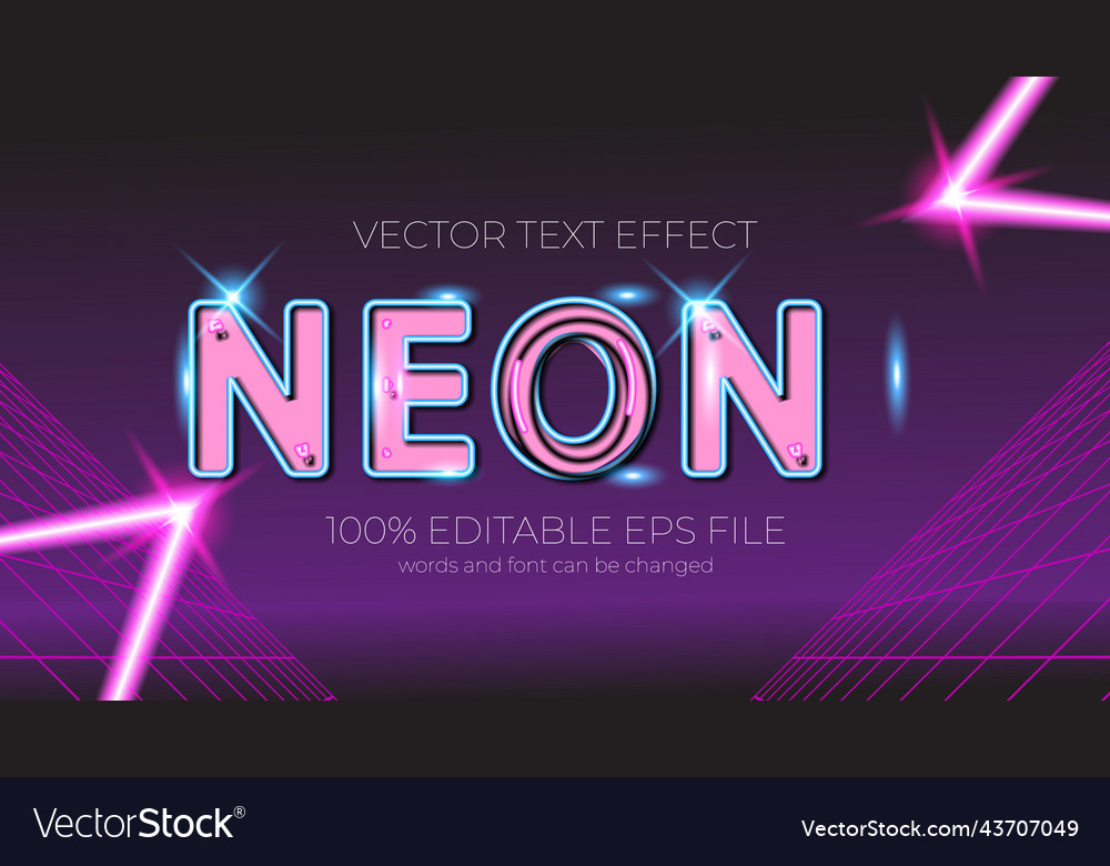 Editable Neon Text Effect Style Eps Royalty Free Vector