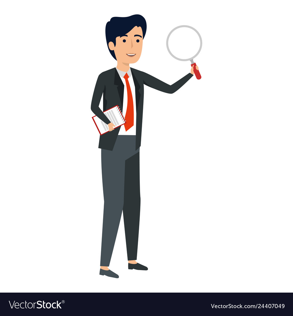 Elegant Businessman With Magnifying Glass Vector Image