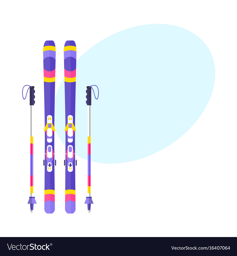 Pairs Of Skis And Sticks Poles Flat Isolated Vector Image