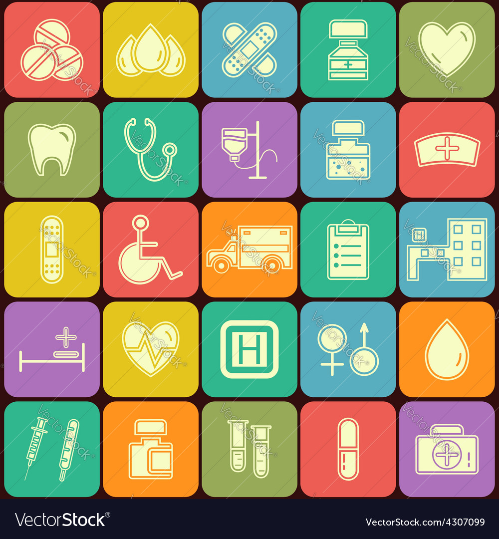 Set Of Flat Medical Icons Isolated On Multicolor Vector Image