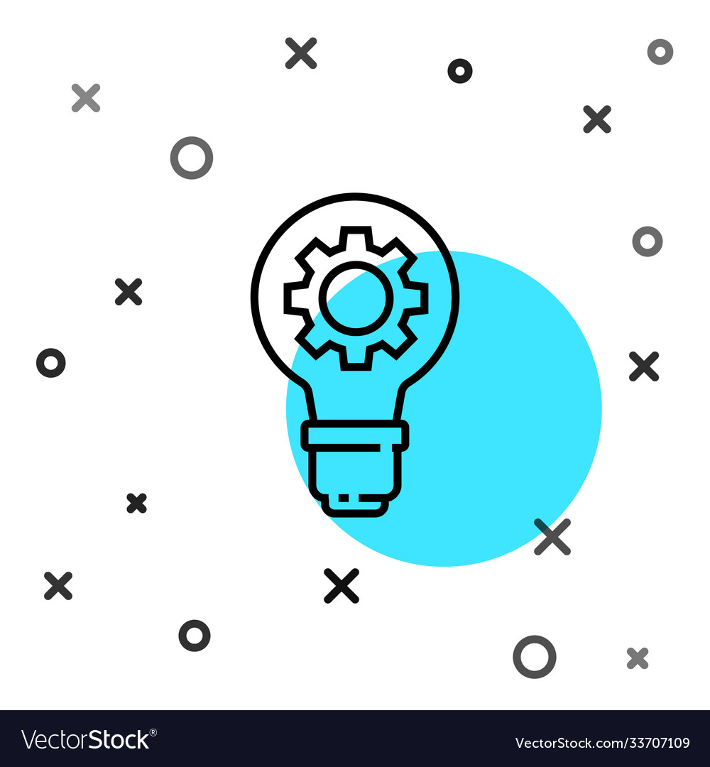 Black Line Light Bulb And Gear Icon Isolated Vector Image