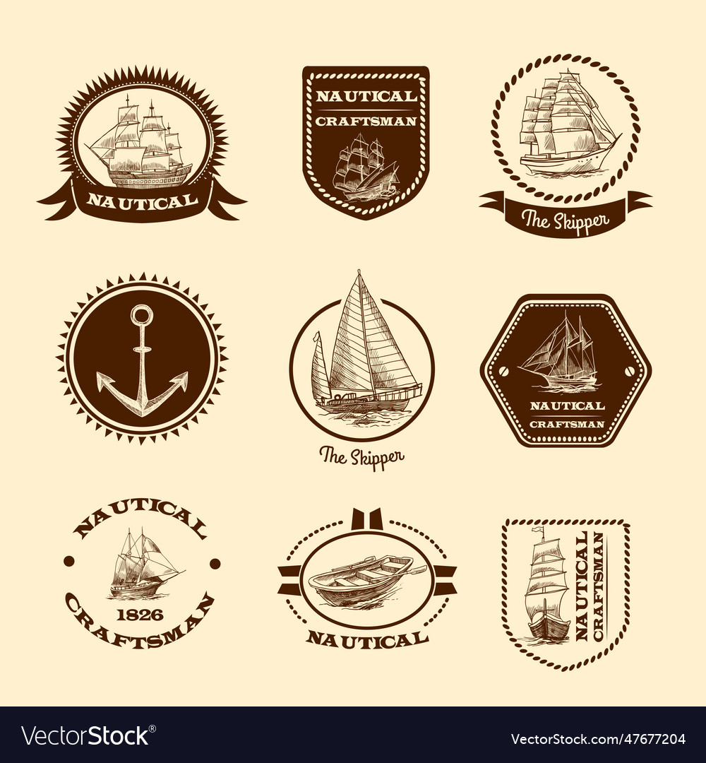 Sketch Nautical Emblems Royalty Free Vector Image