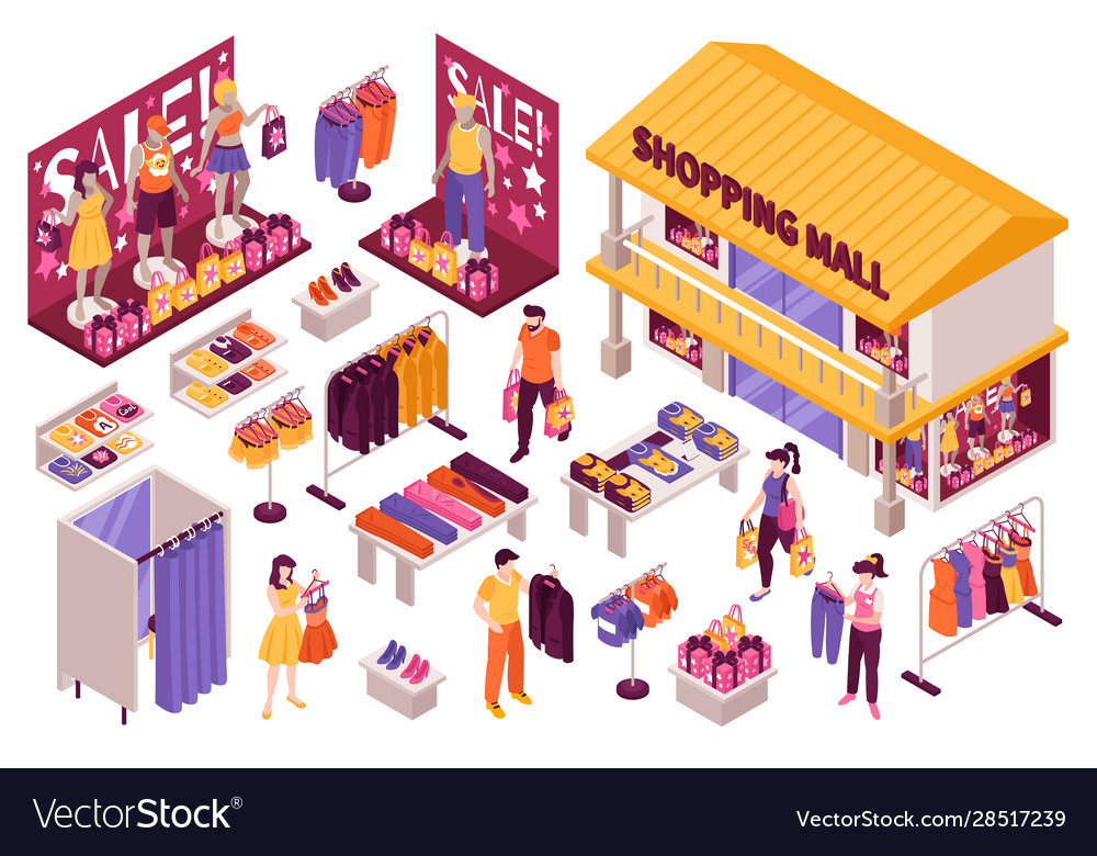 Clothing Store Isometric Set Royalty Free Vector Image