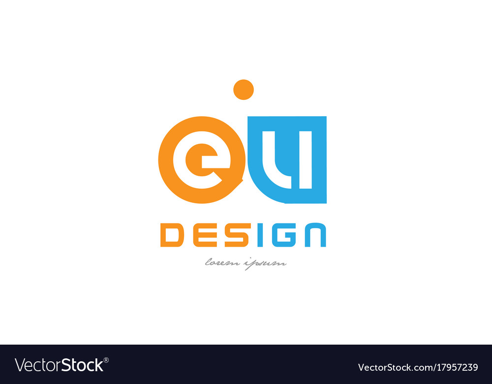 Eu E U Orange Blue Alphabet Letter Logo Royalty Free Vector