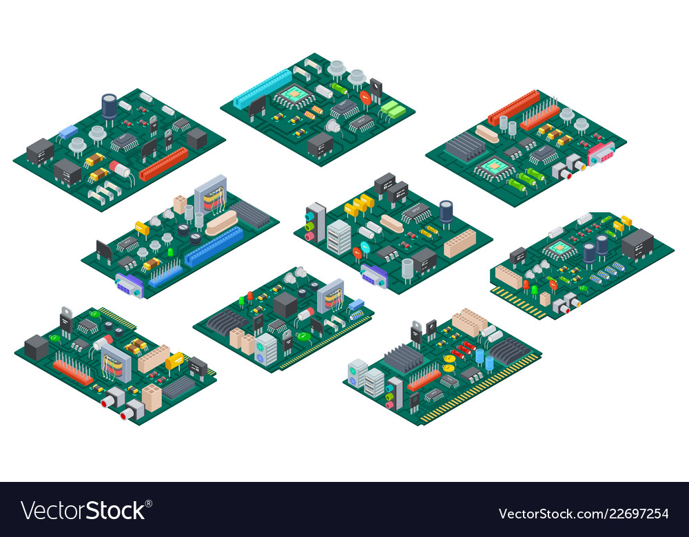 Circuit Board Isometric Electronic Computer Vector Image