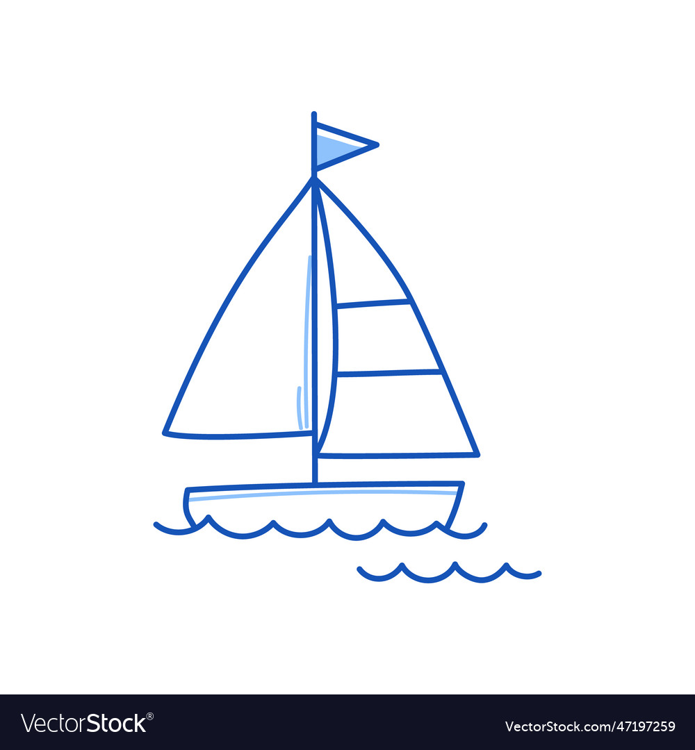 Sail Boat Yacht Ship Doodle Hand Drawn Sketch Vector Image