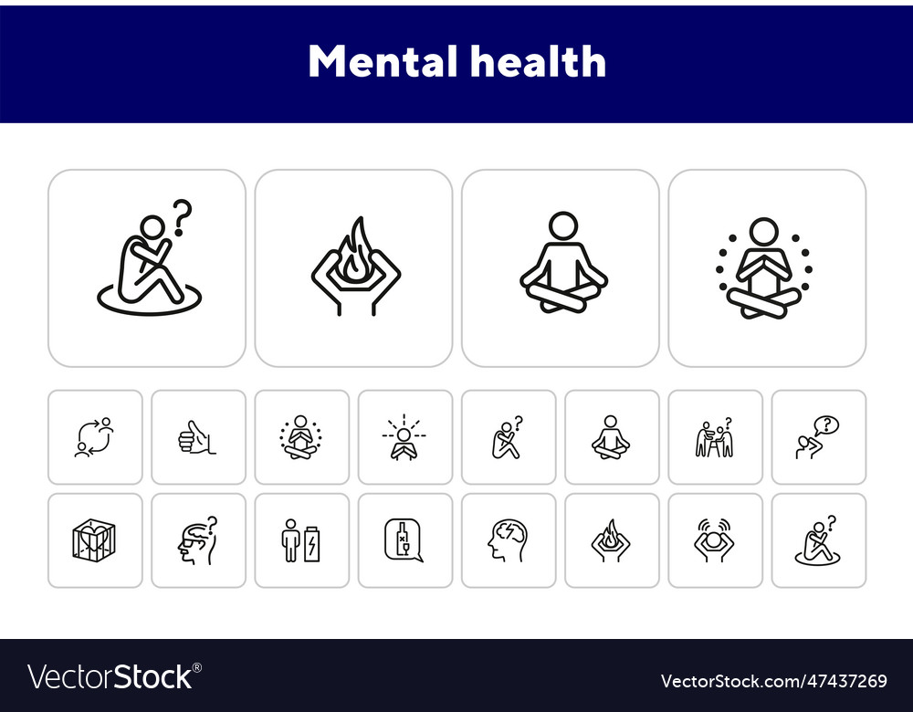 Mental Health Line Icon Set Royalty Free Vector Image