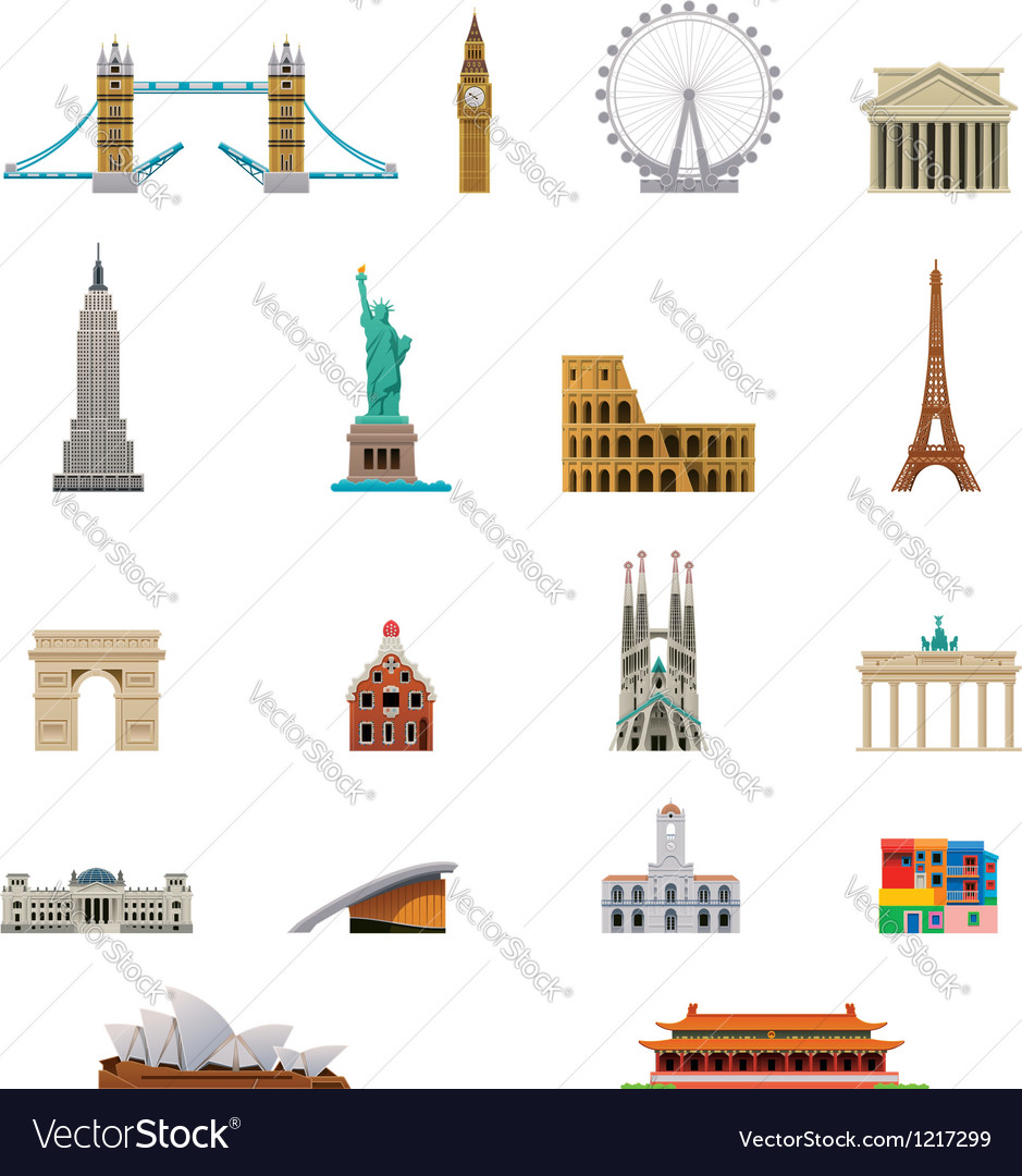 Landmark Icon Set Royalty Free Vector Image Vectorstock