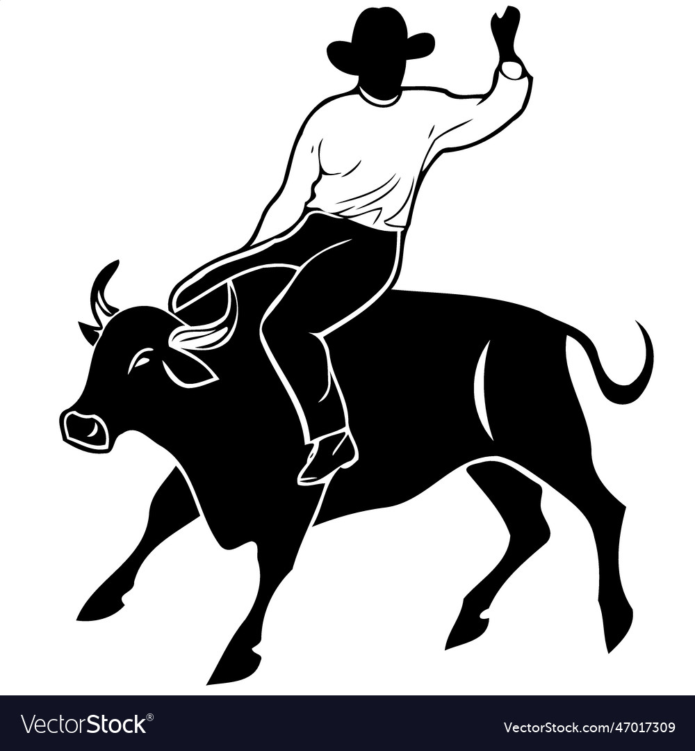 Cowboy Man Riding A Bull At Rodeo Royalty Free Vector Image