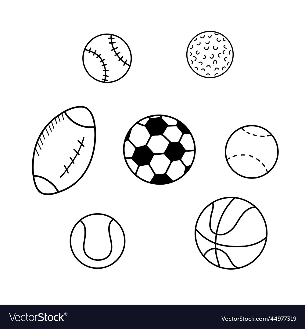 Sports Balls Isolated On White Background Doodle Vector Image