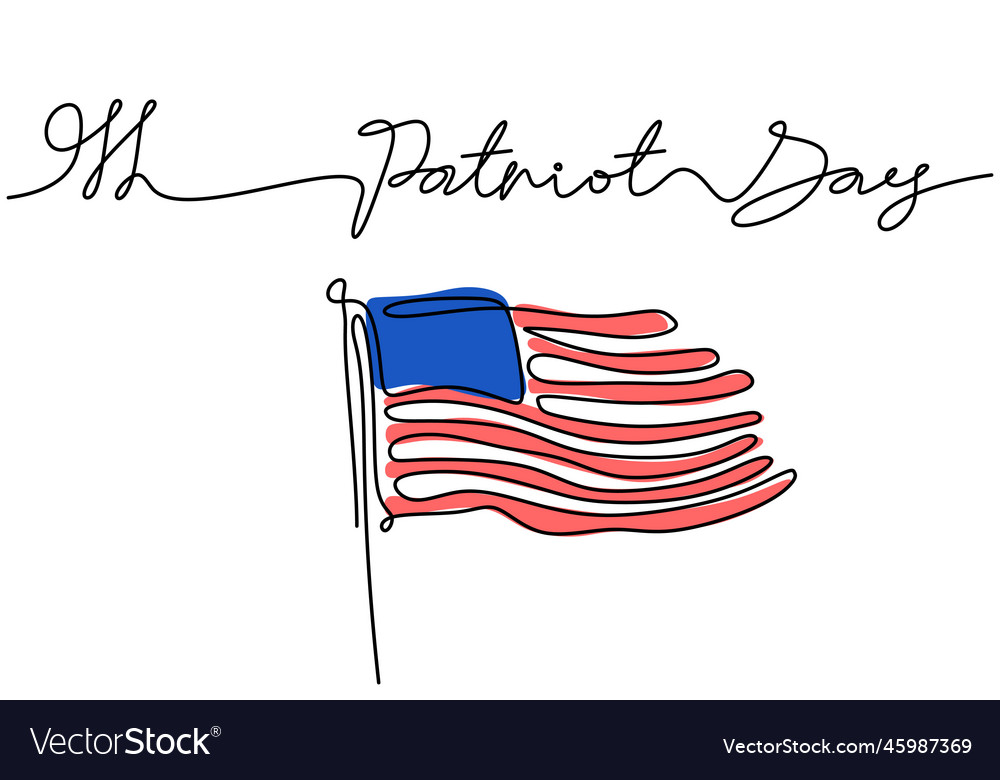 Continuous One Line Drawing Of Patriot Day Vector Image