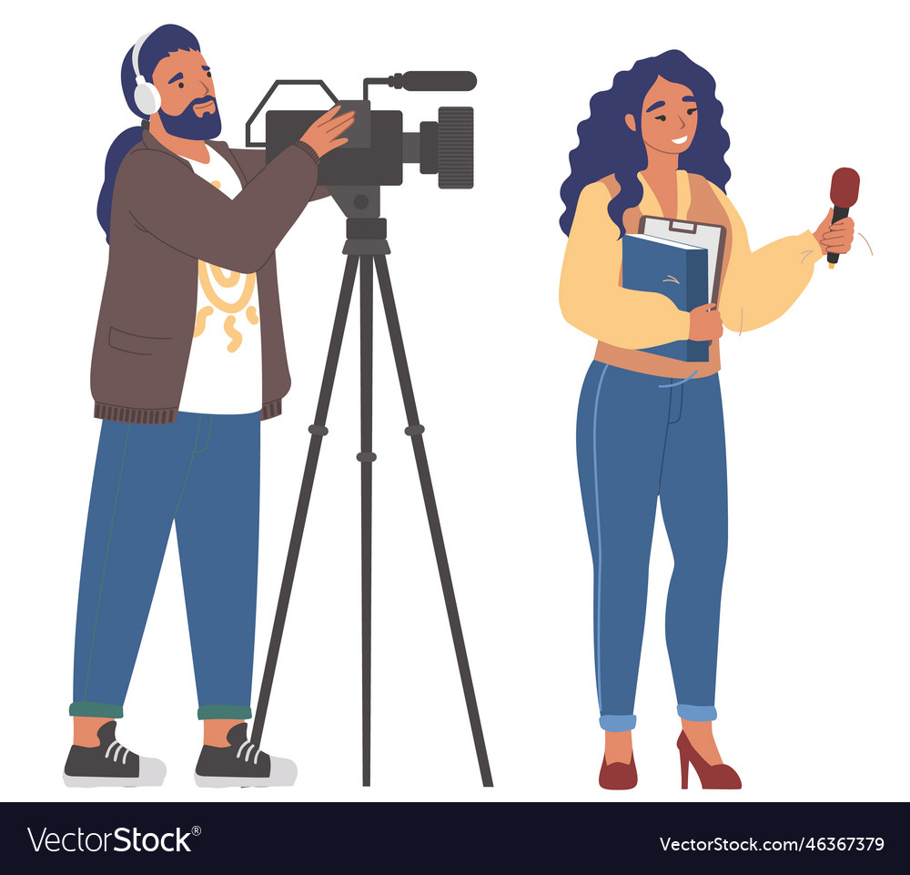 Interview By Journalist And Cameraman Royalty Free Vector