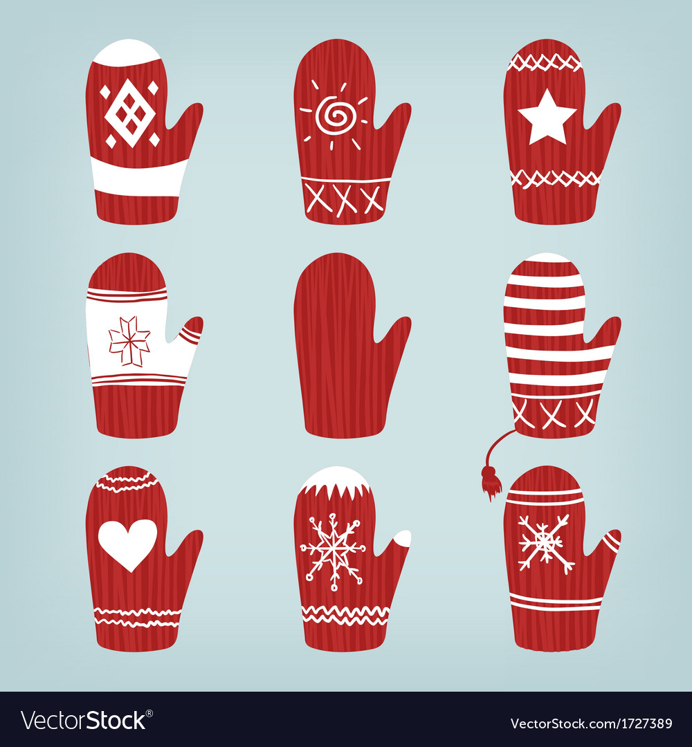 Set Christmas Mittens Royalty Free Vector Image