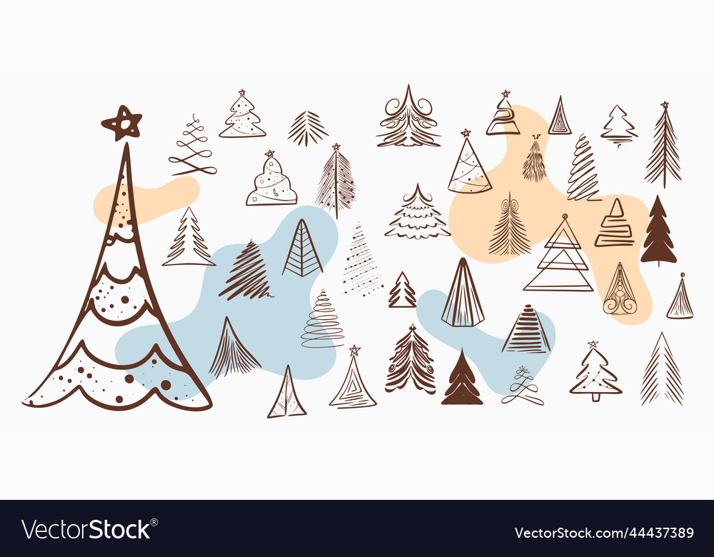 Set Of Christmas Tree Symbols In Hand Drawn Style Vector Image