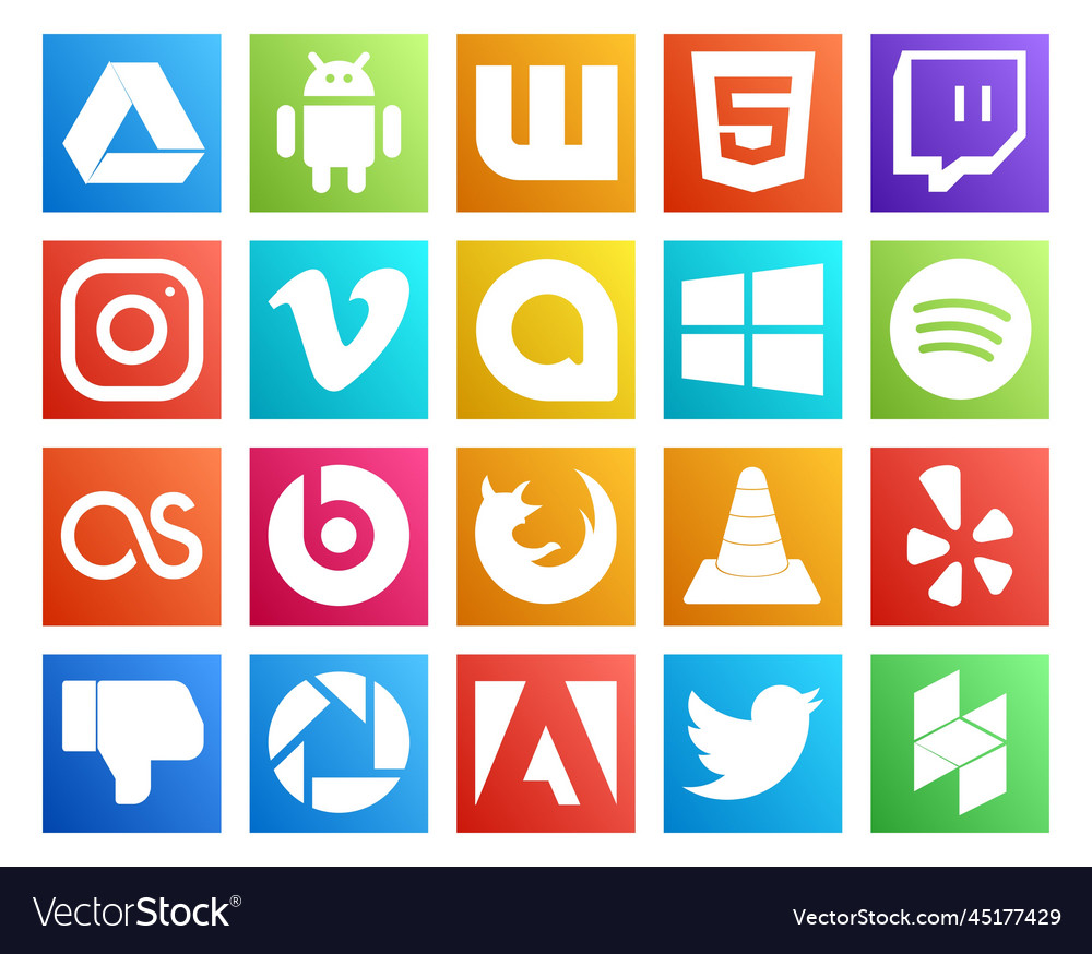 Social Media Icon Pack Including Player Vlc Vector Image