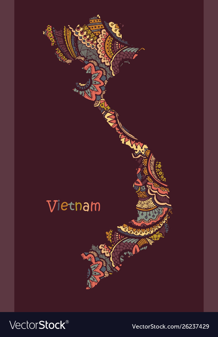 Textured Map Vietnam Hand Drawn Ethno Royalty Free Vector