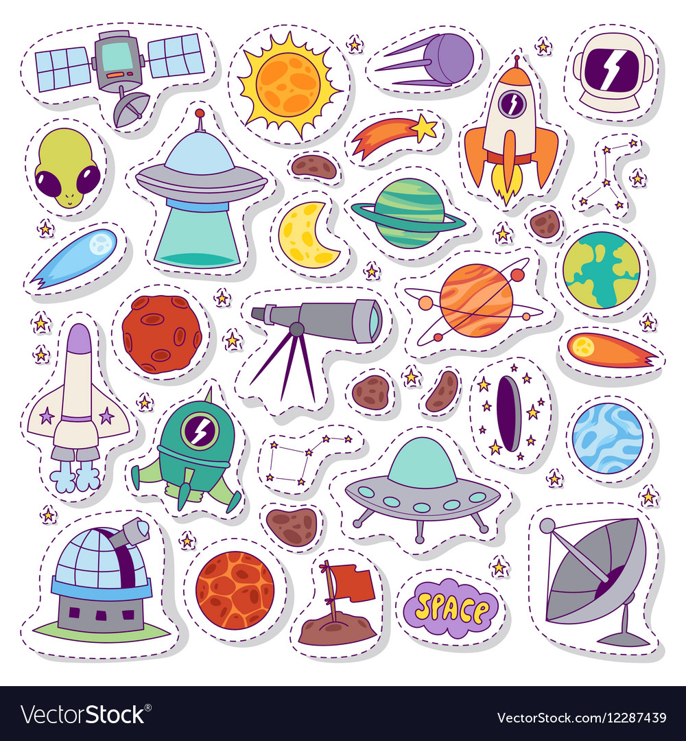 Solar System Astronomy Icons Stickers Set Vector Image