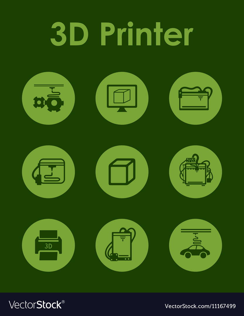 Set Of Three D Printer Simple Icons Royalty Free Vector