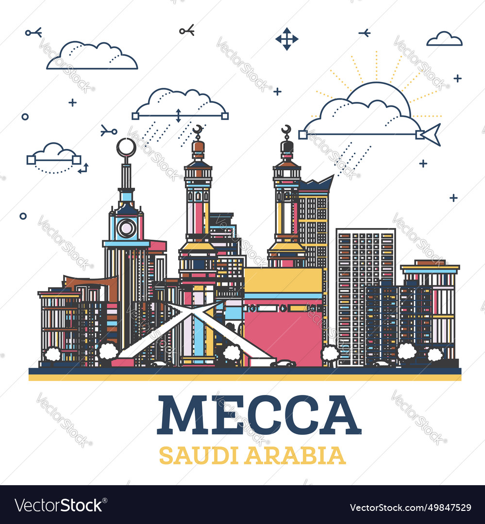 Outline Mecca Saudi Arabia City Skyline Royalty Free Vector