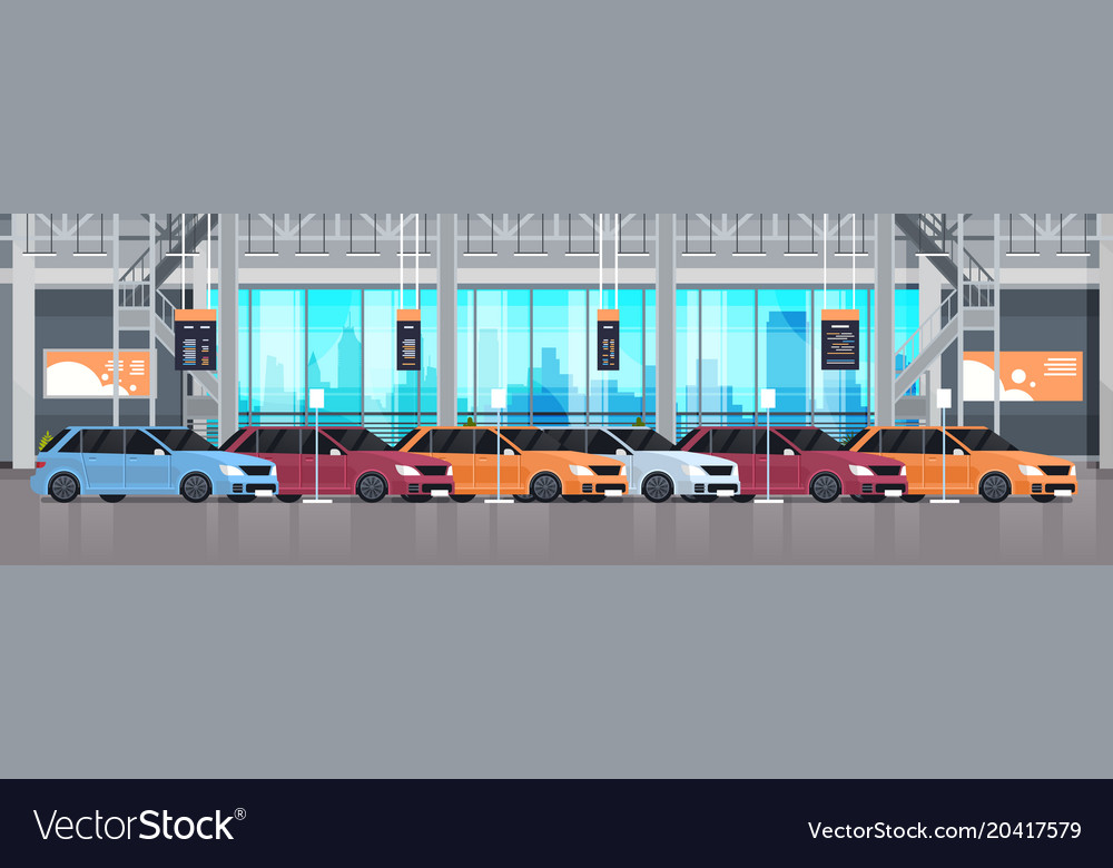 Cars Dealership Center Showroom Interior Vector Image