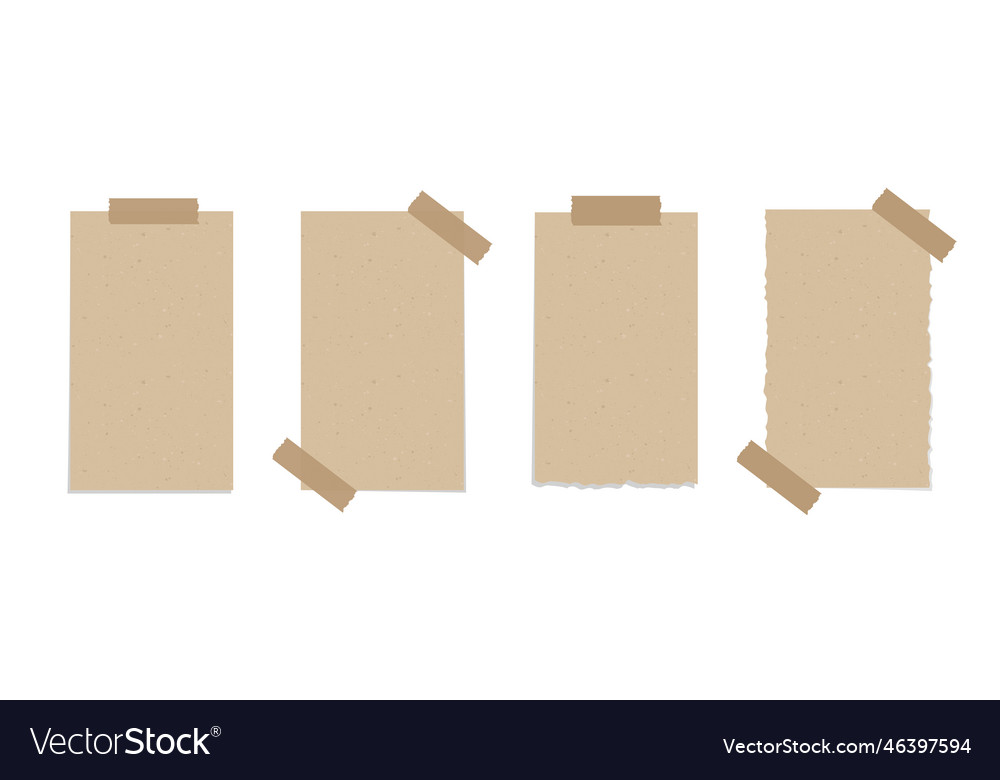 Taped Vintage Brown Torn Paper Set Recycled Memo Vector Image