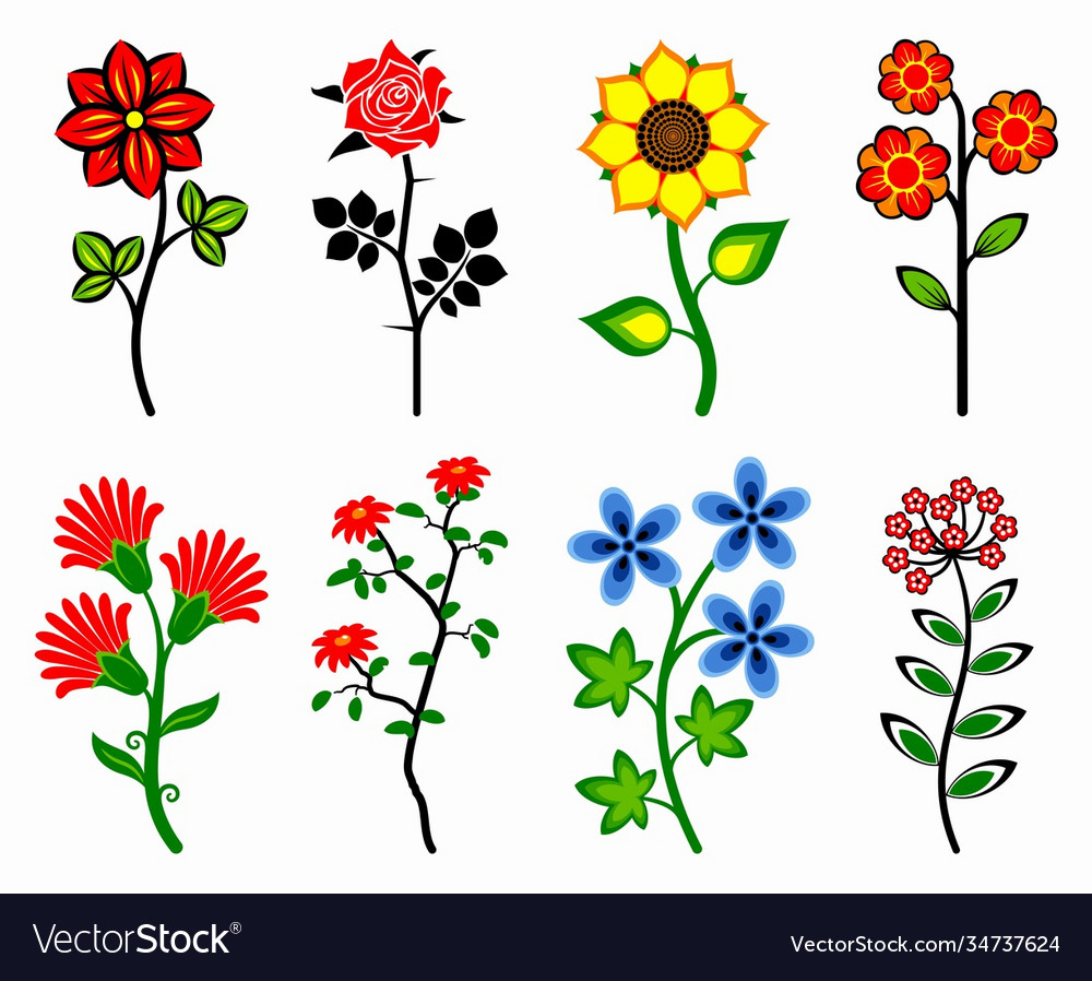 Set Stylized Flowers Royalty Free Vector Image