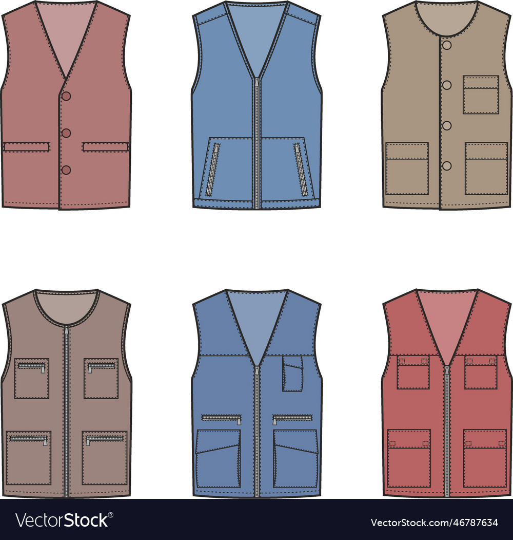 Set Of Zipped Work Vests Royalty Free Vector Image