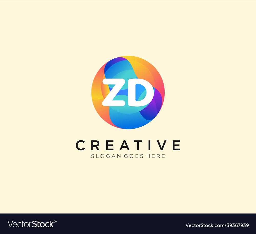 Zd Initial Logo With Colorful Circle Template Vector Image