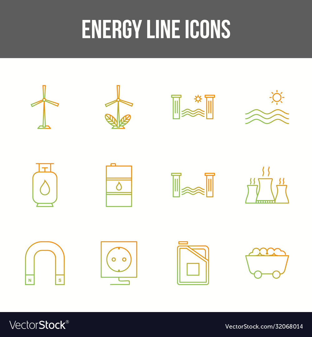 Unique Energy Line Icon Set Royalty Free Vector Image