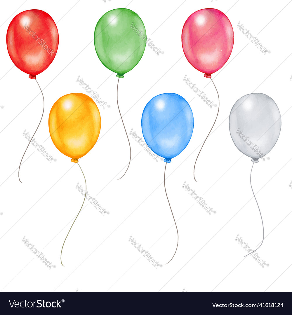 Watercolor Shiny Set Of Colorful Balloons Vector Image