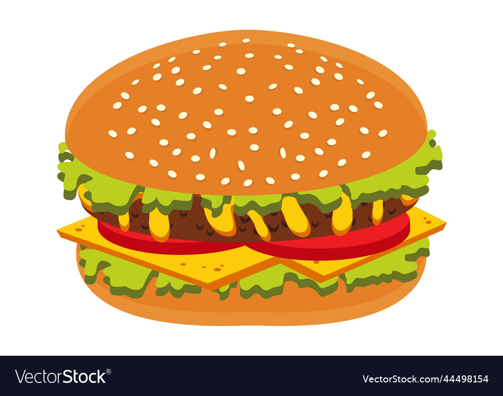 Burger Hamburger With Red Tomato And Salad Fast Vector Image