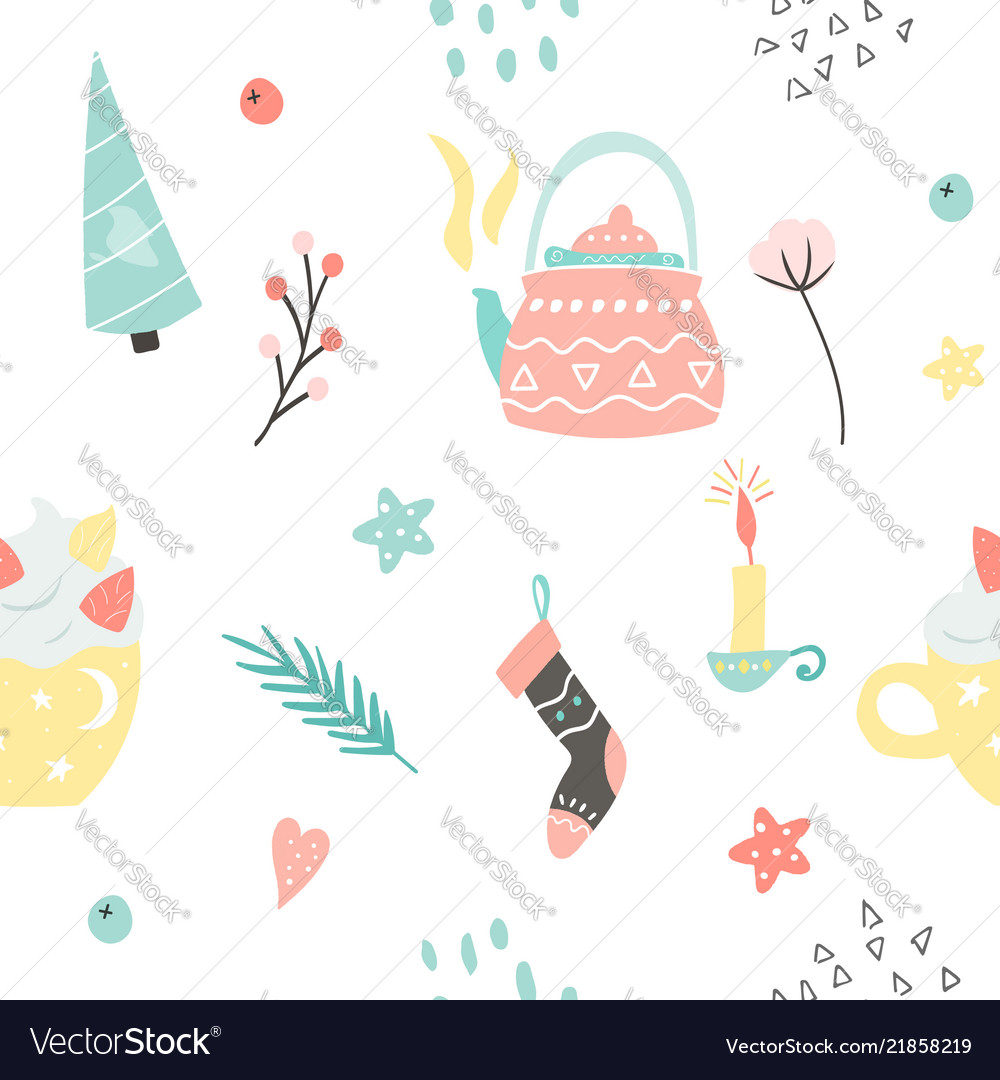 Seamless Pattern With Hygge Elements Royalty Free Vector