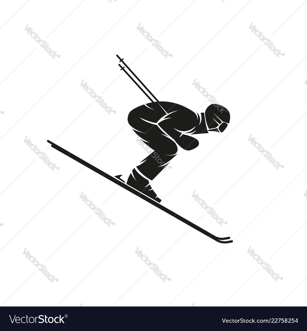 Silhouette Of A Skier Downhill On The Ski Down A Vector Image