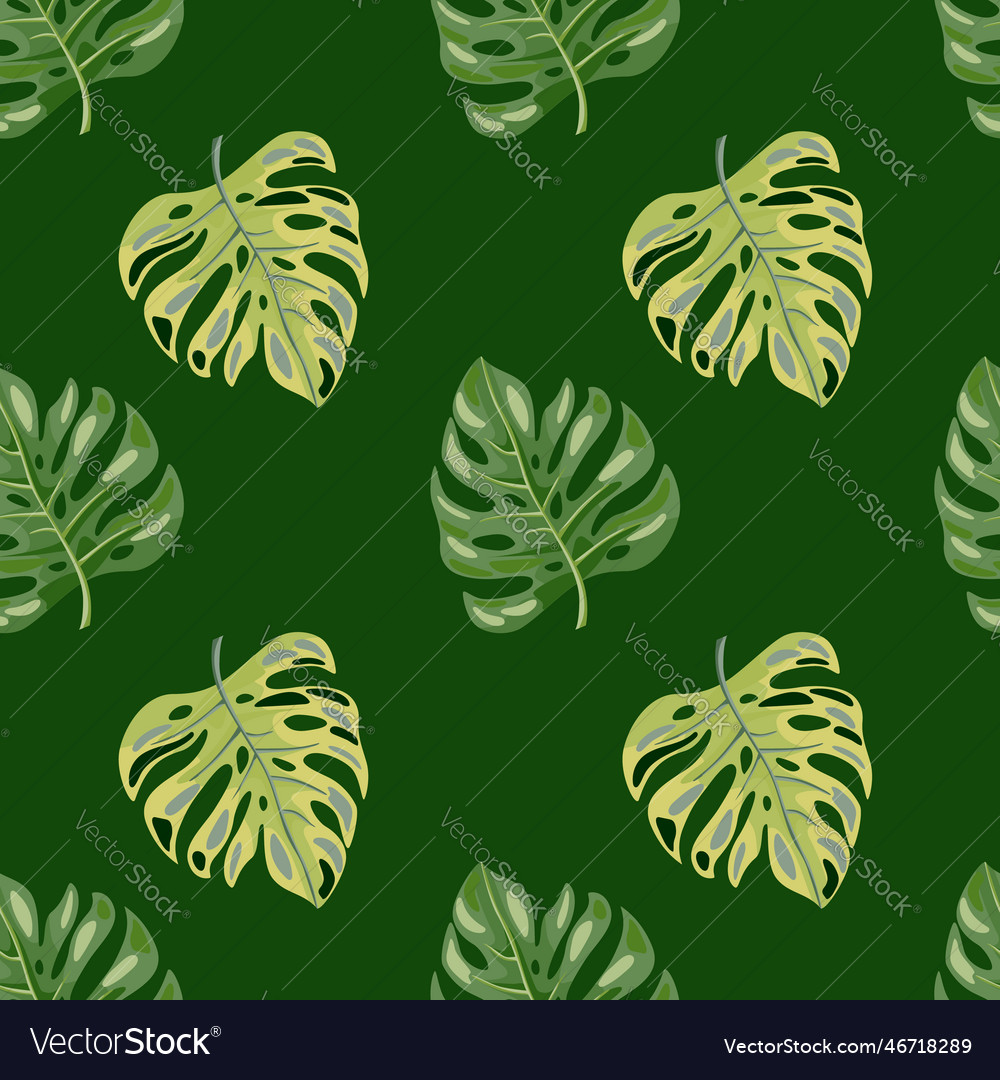 Stylized Monstera Leaves Seamless Pattern Leaf Vector Image