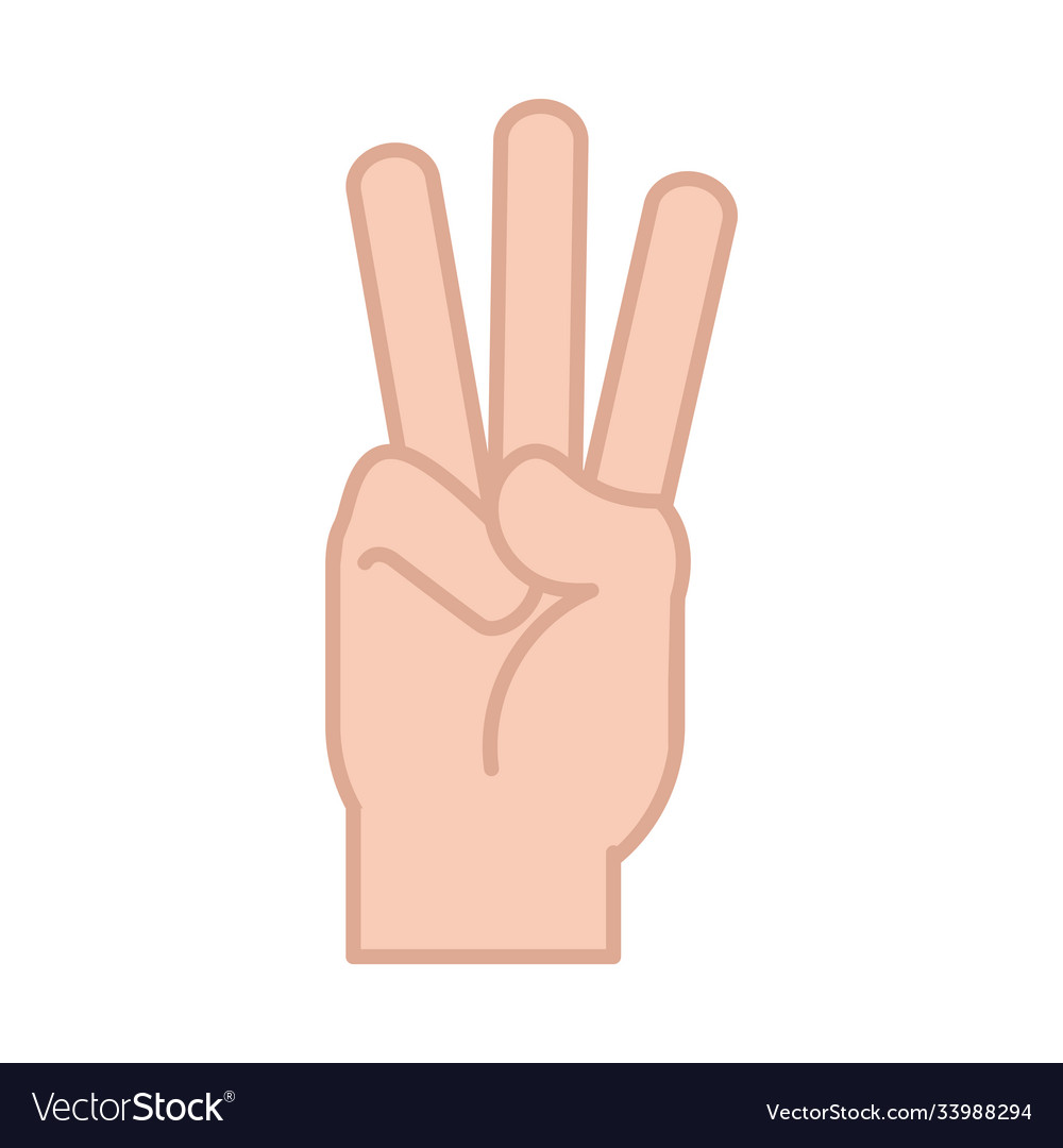 Sign Language Hand Gesture Indicating W Letter Vector Image