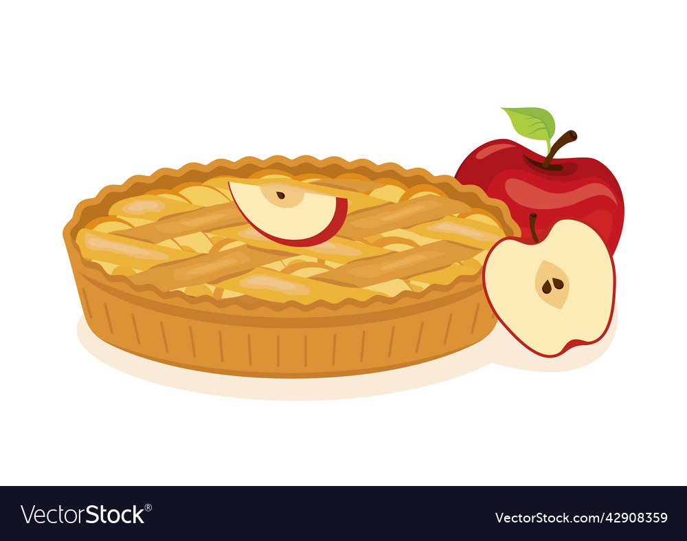 Apple Pie Sweet Food Cake Fruit Pastry Icon Set Vector Image