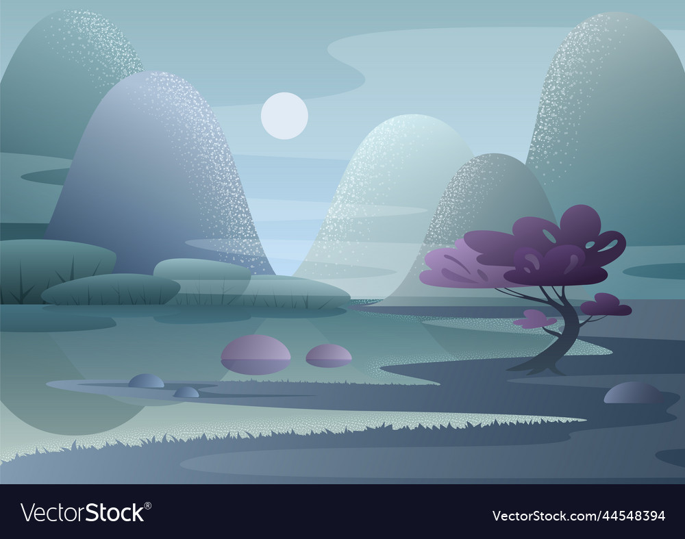 Fantasy Foggy Morning Japanese Landscape Vector Image