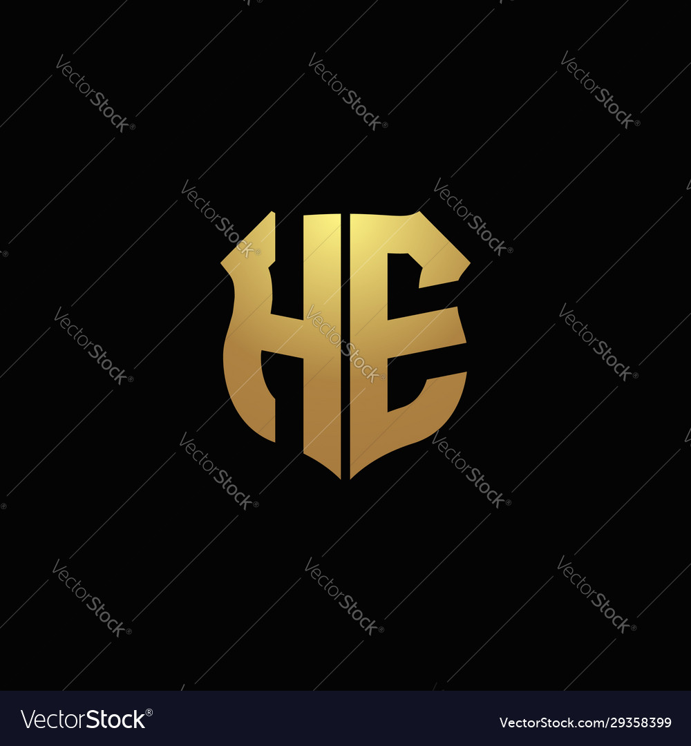 He Logo Monogram With Gold Colors And Shield Vector Image