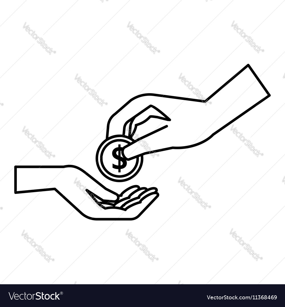 Hands Holding Coins Icon Outline Style Royalty Free Vector