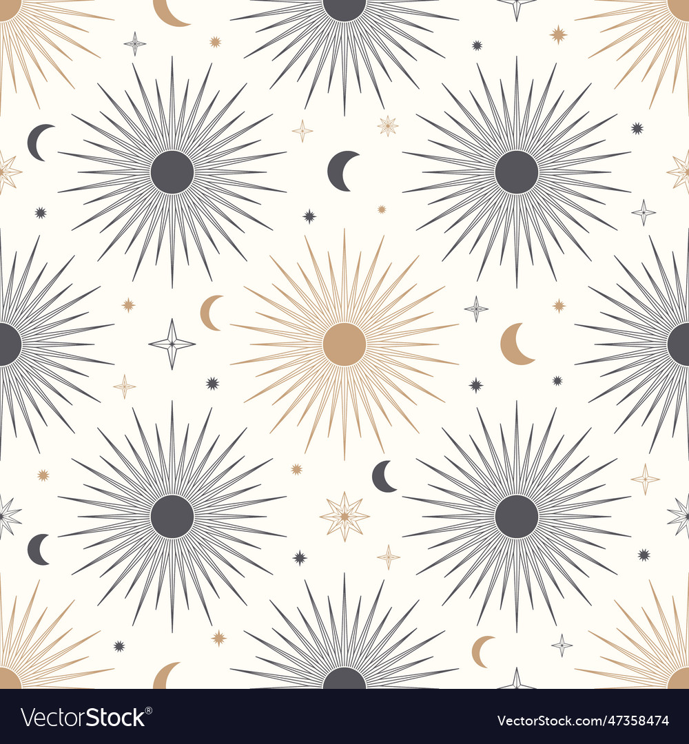 Hand Drawn Seamless Pattern Of Sun Moon Sunburst Vector Image