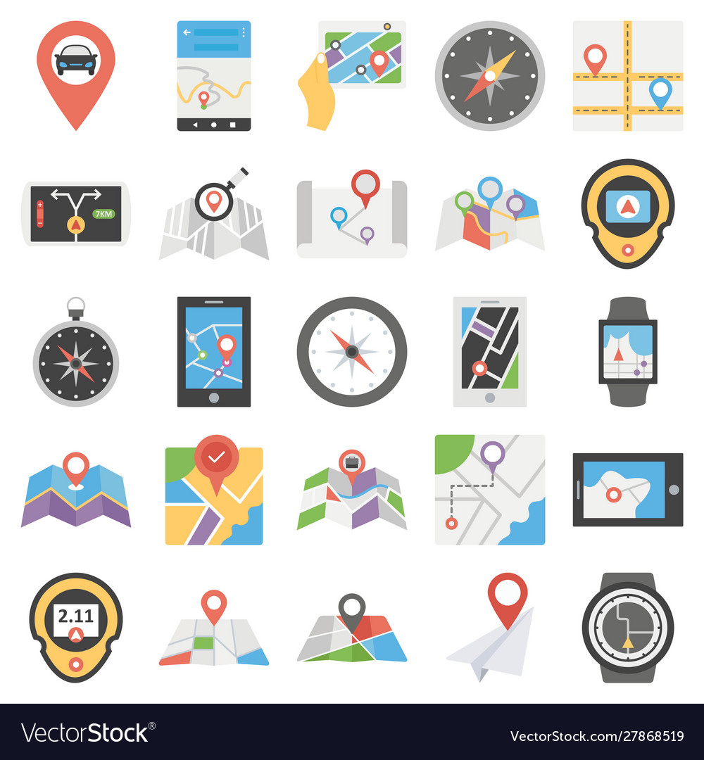 Map And Navigation Isolated Icons Set Ever Vector Image