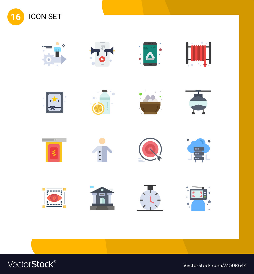 Mobile Interface Flat Color Set 16 Pictograms Vector Image